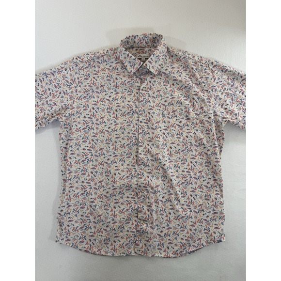 Peter Millar Other - Peter Millar Button Down Shirt Mens L White Pocket Stretch Beach Cars Trees AOP